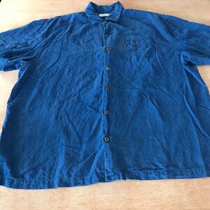 Tommy Bahama 100% Silk Hawaiian Shirt Men XL Blue Button Up Pocket Short Sleeve